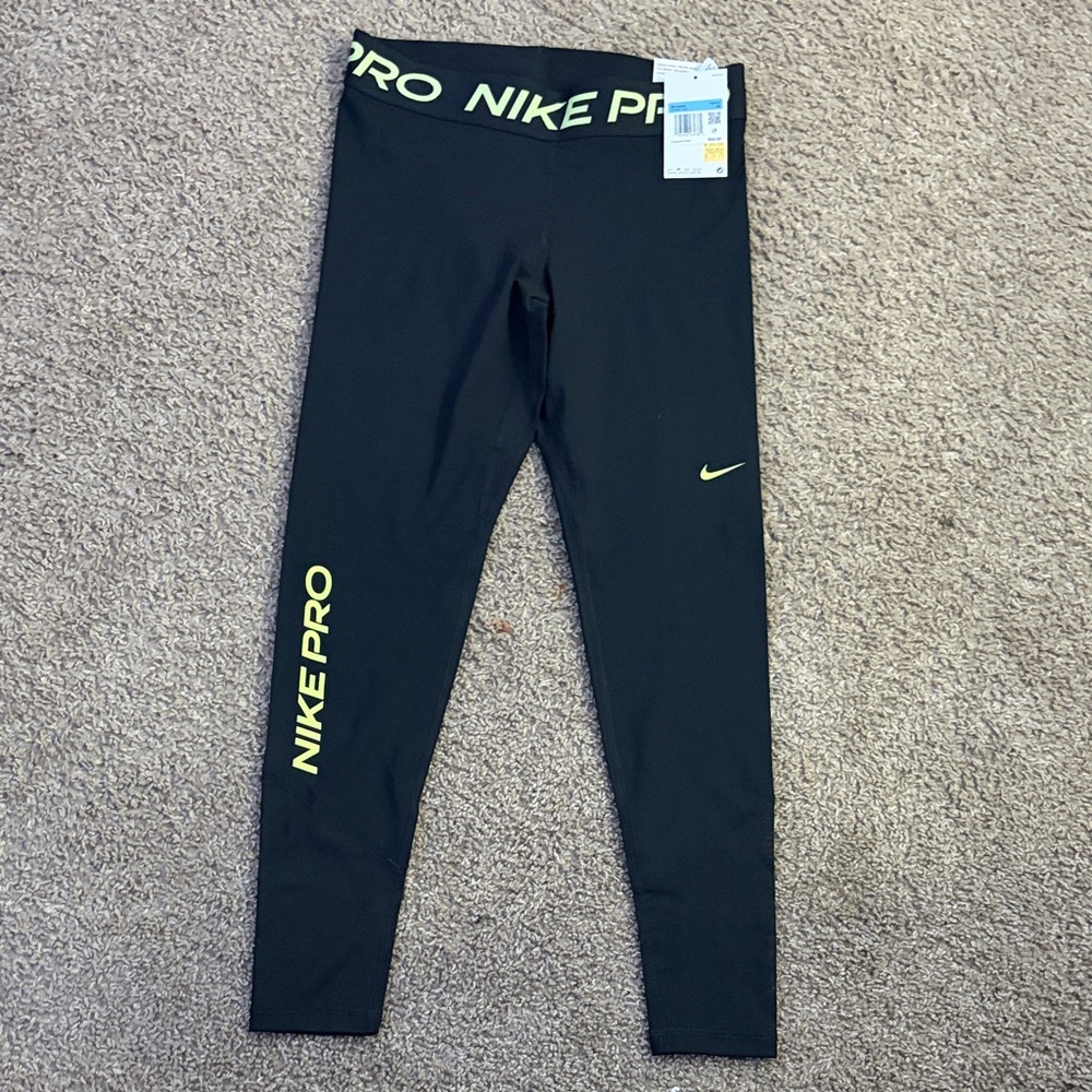 Nike Black Leggings with Volt Logo and Waistband